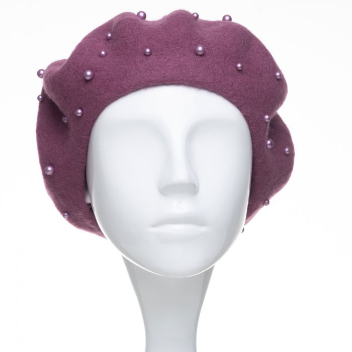 Bereta mov zmeura, cu perle fine aplicate pe toata suprafata, din lana [2]
