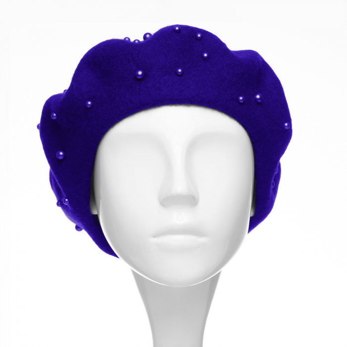 Bereta albastru electric, cu perle fine aplicate pe toata suprafata, din lana [2]