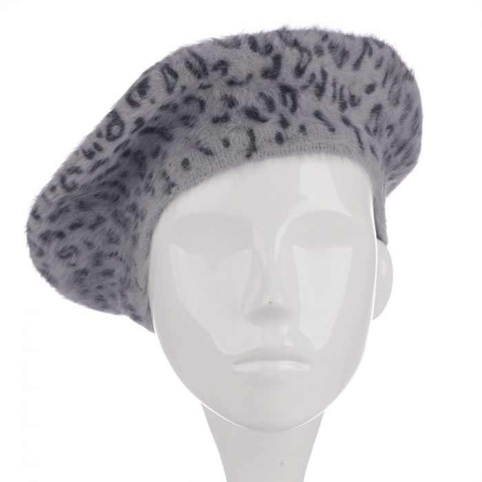 Bereta frantuzeasca cu angora, imprimeu animal print pe fond gri [2]