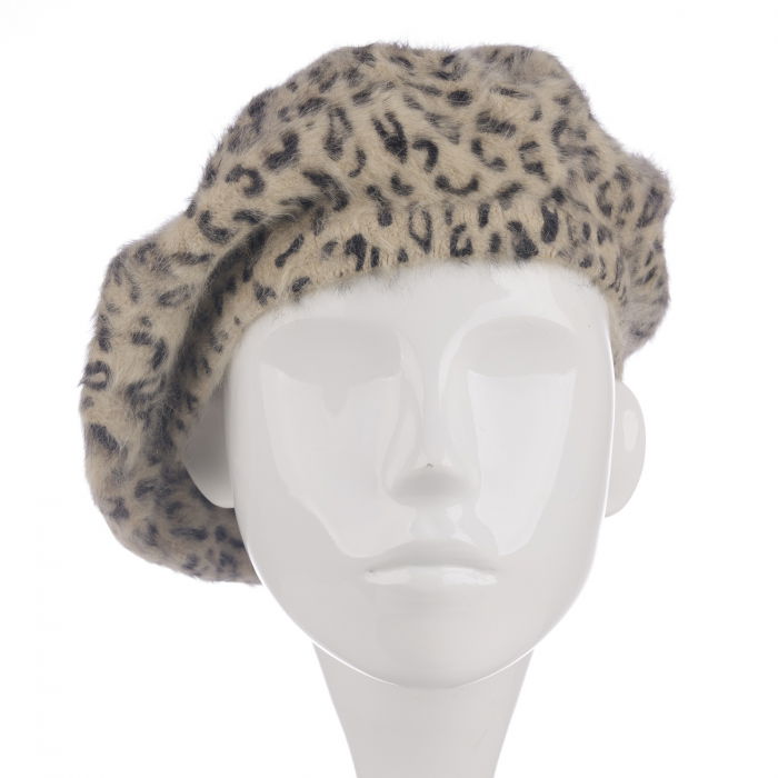 Bereta frantuzeasca cu angora, imprimeu animal print pe fond bej [2]