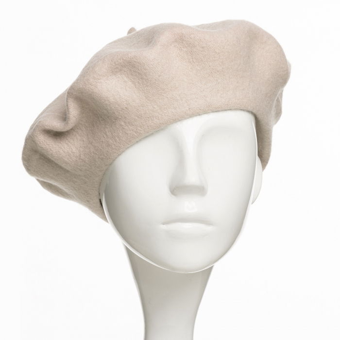 Bereta frantuzeasca din stofa groasa de lana, bej deschis [2]