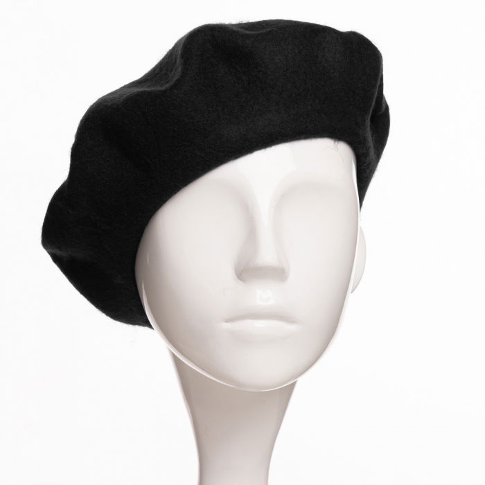 Bereta frantuzeasca din stofa groasa de lana, neagra [2]