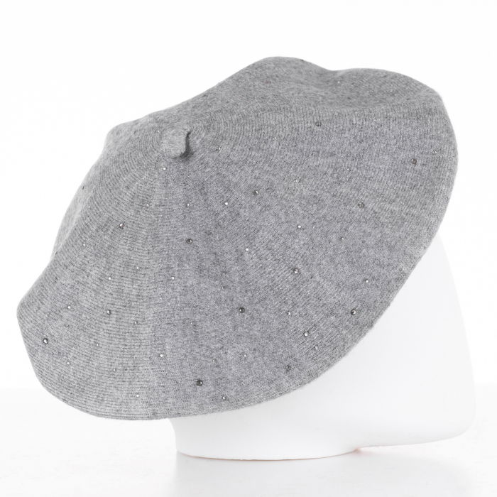 Bereta gri clasica, cu strasuri foarte fine aplicate pe toata suprafata, din bumbac si lana [2]