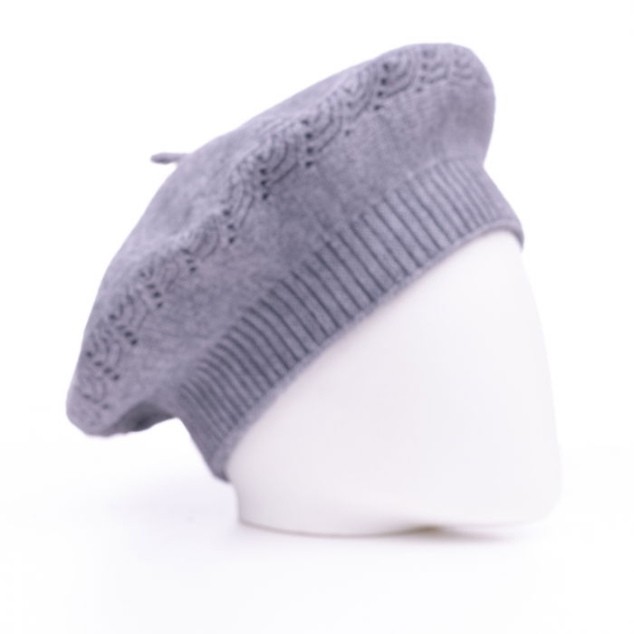 Bereta gri cu model tricotaj cu braduti, din lana [2]