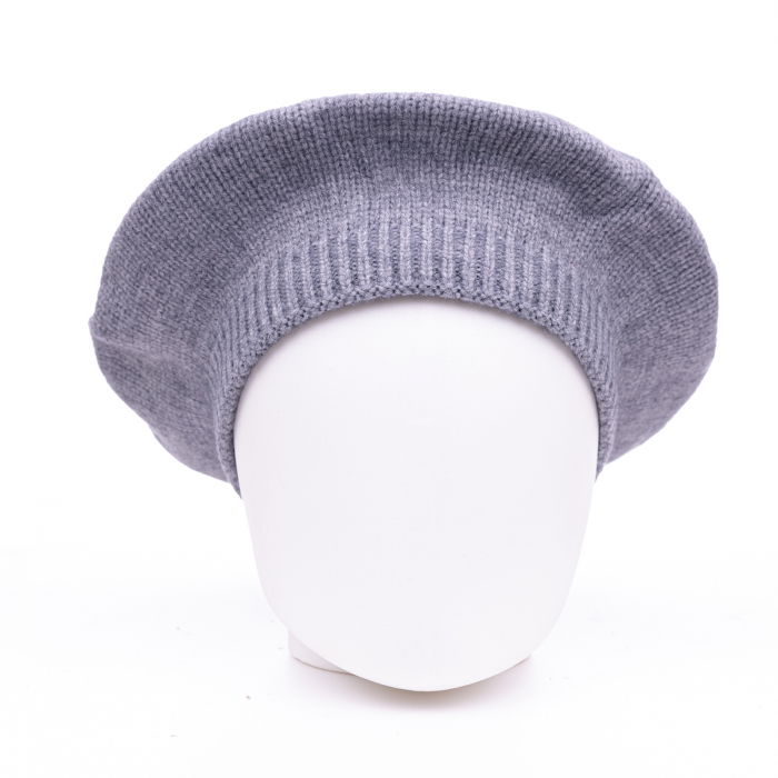 Bereta gri cu model tricotaj simplu cu clini, din lana [2]