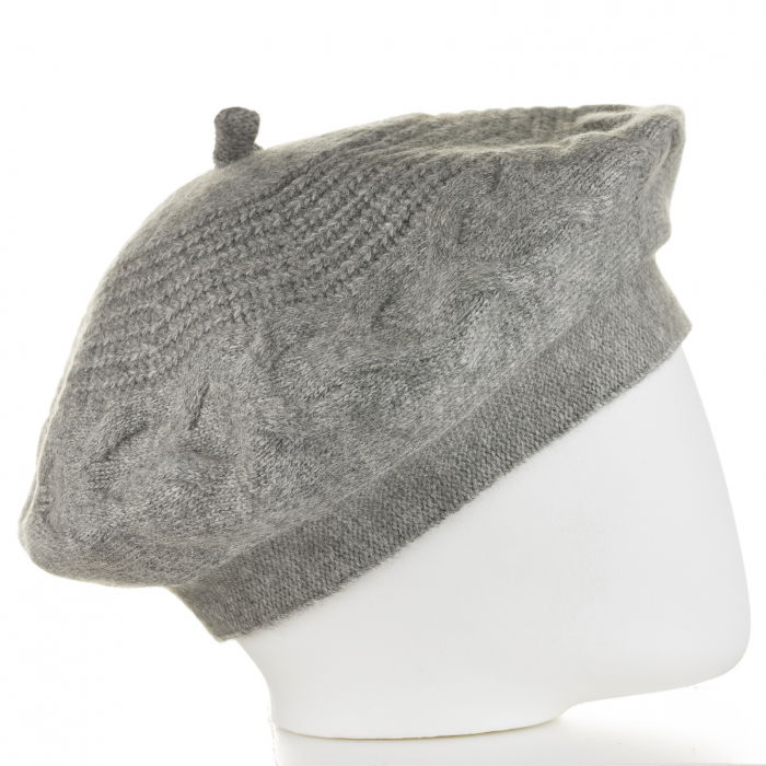 Bereta gri cu model gen tricotaj cu opturi, din lana [2]