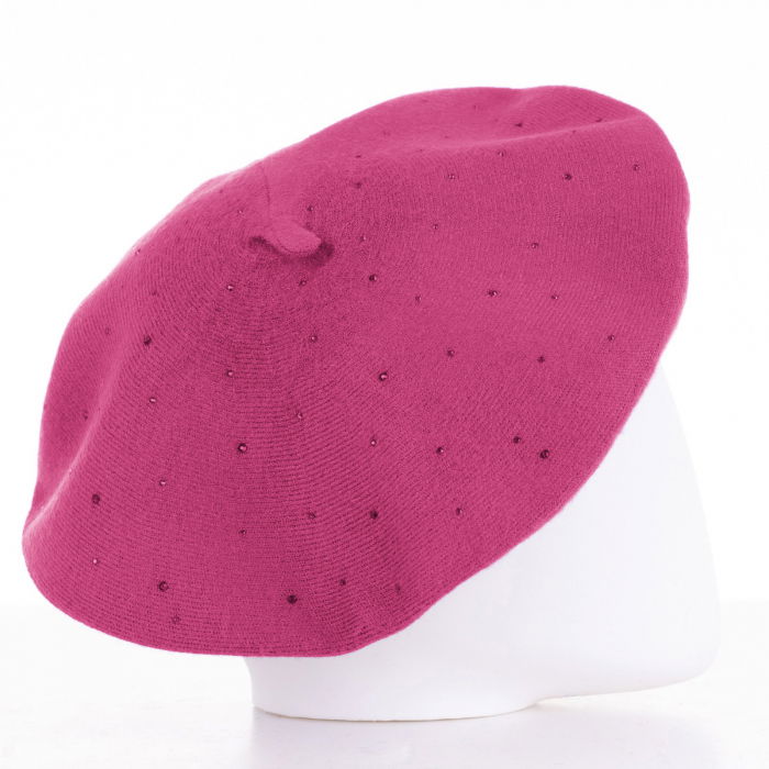 Bereta magenta clasica, cu strasuri foarte fine aplicate pe toata suprafata, din bumbac si lana [2]