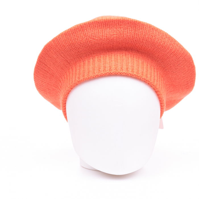 Bereta portocalie cu model tricotaj simplu cu clini, din lana [2]