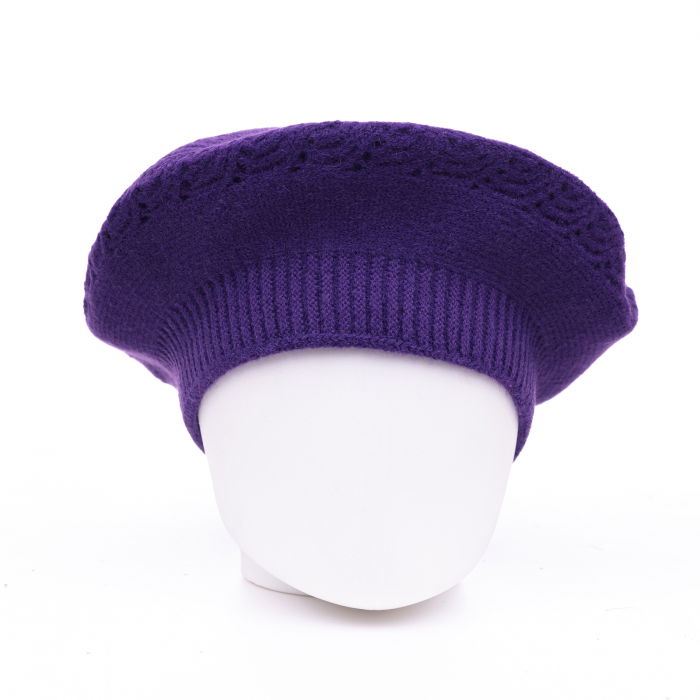 Bereta mov cu model tricotaj cu braduti, din lana [2]