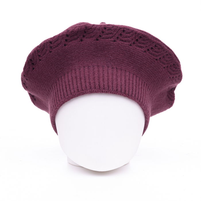 Bereta mov inchis cu model tricotaj cu braduti, din lana [2]