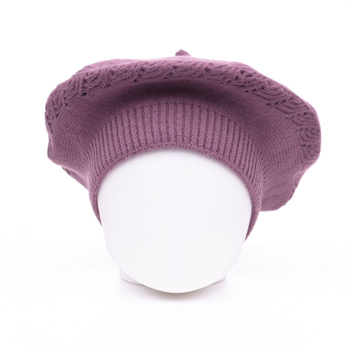 Bereta mov lavanda cu model tricotaj cu braduti, din lana [2]