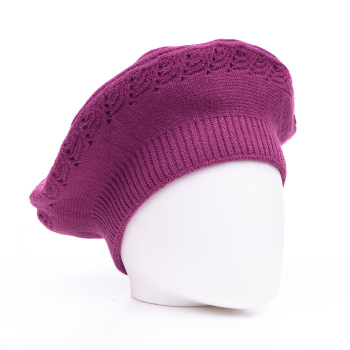 Bereta mov zmeura cu model tricotaj cu braduti, din lana [2]