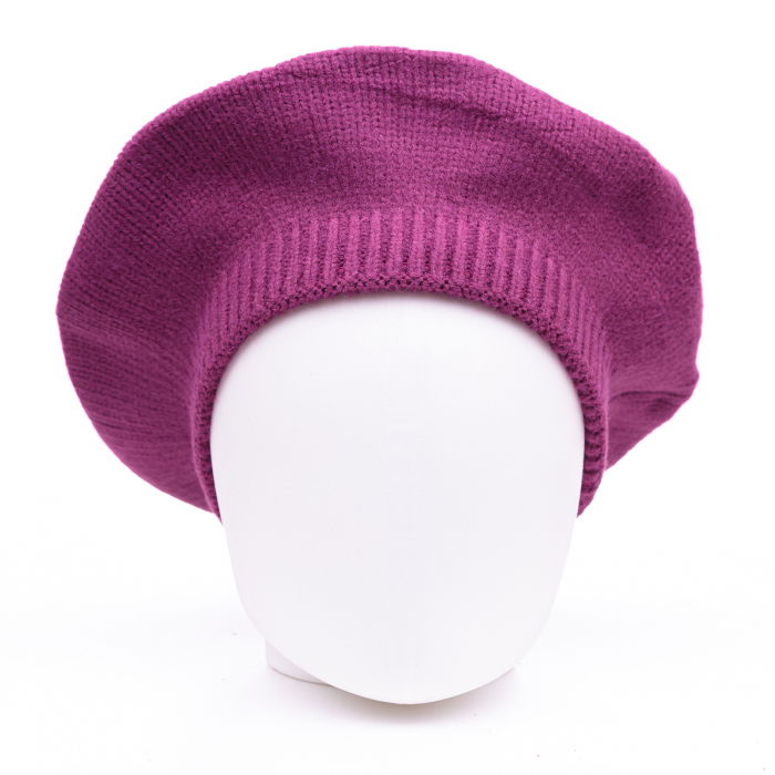 Bereta mov zmeura cu model tricotaj simplu cu clini, din lana [2]