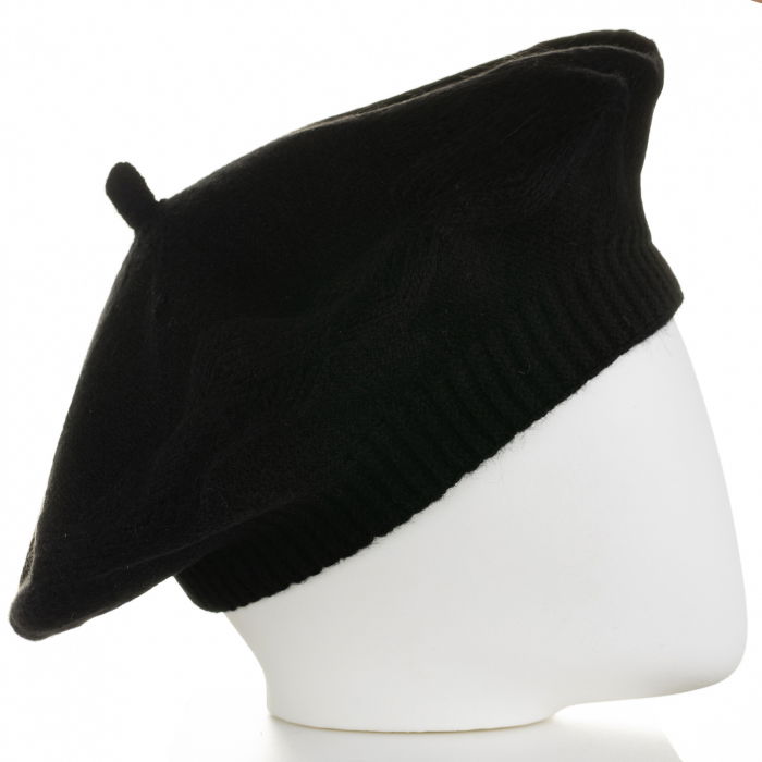 Bereta neagra cu model gen tricotaj cu romburi, din lana [2]