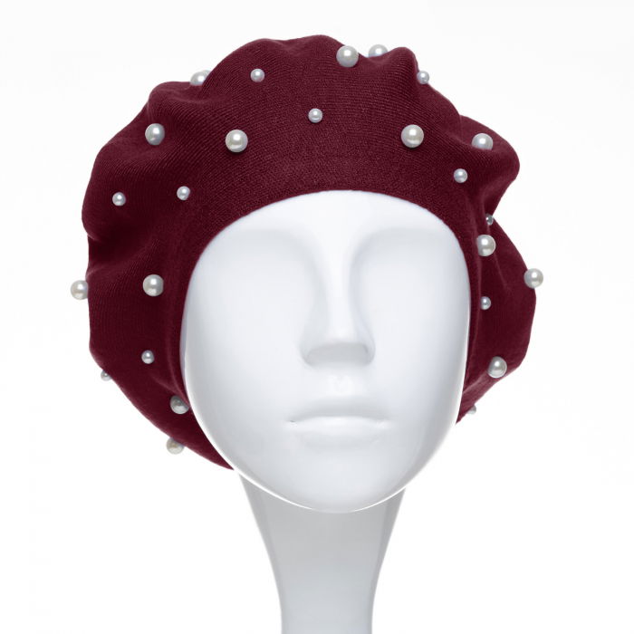 Bereta bordo, cu perle fine negre aplicate pe toata suprafata, din bumbac si lana [2]