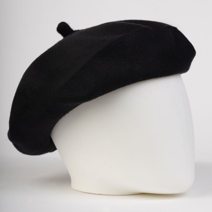 Bereta negra clasica, chic, din bumbac si lana [2]