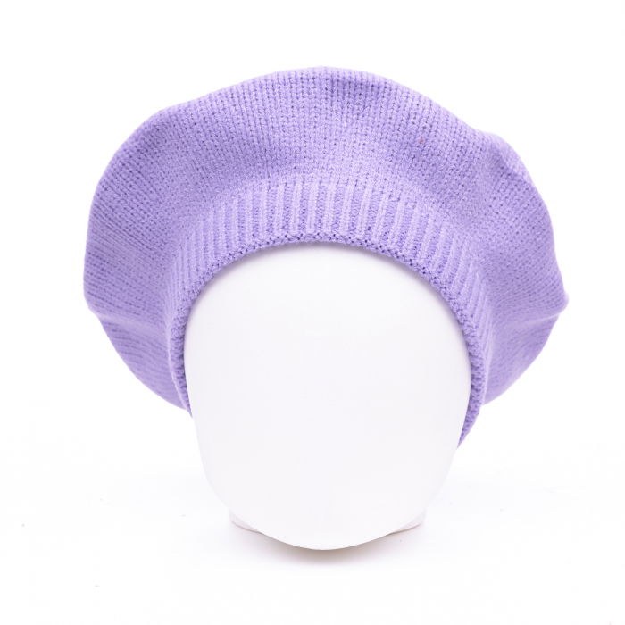 Bereta lila cu model tricotaj simplu cu clini, din lana [2]