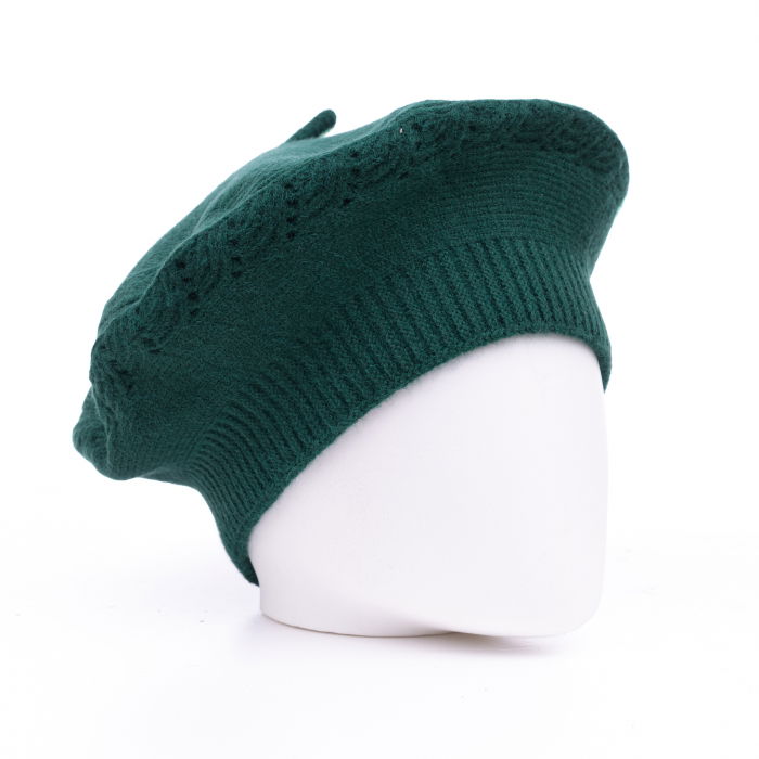 Bereta verde cu model tricotaj cu braduti, din lana [2]