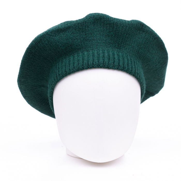 Bereta verde cu model tricotaj simplu cu clini, din lana [2]