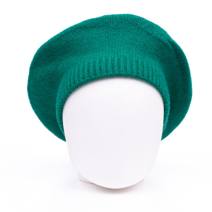 Bereta verde smarald cu model tricotaj simplu cu clini, din lana [2]