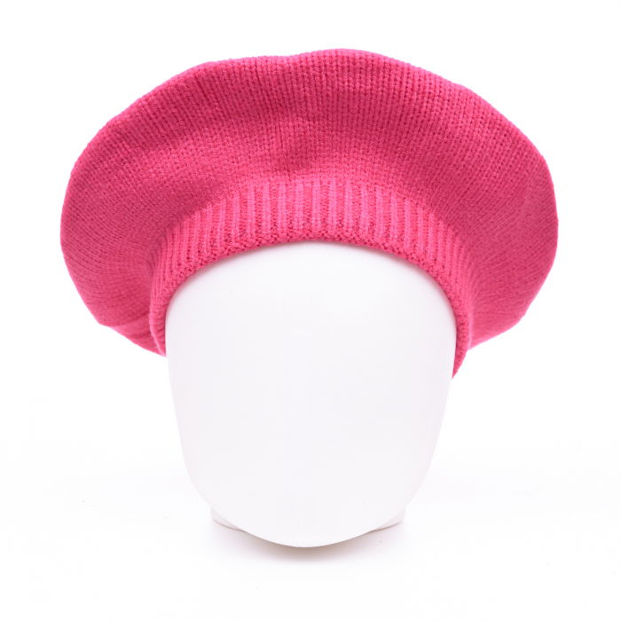 Bereta fucsia cu model tricotaj simplu cu clini, din lana [2]