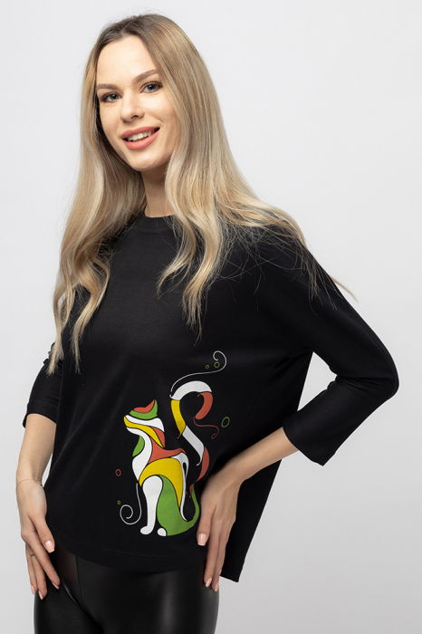 Tricou bleumarin cu imprimeu pisica colorata [1]