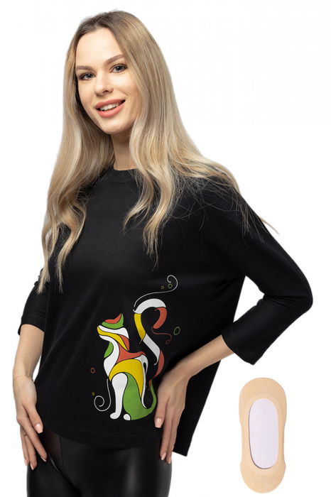 Tricou bleumarin cu imprimeu pisica colorata [2]