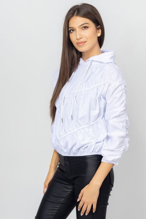 Bluza avangardista din bumbac, cu gluga si cusaturi elastice, alba [3]
