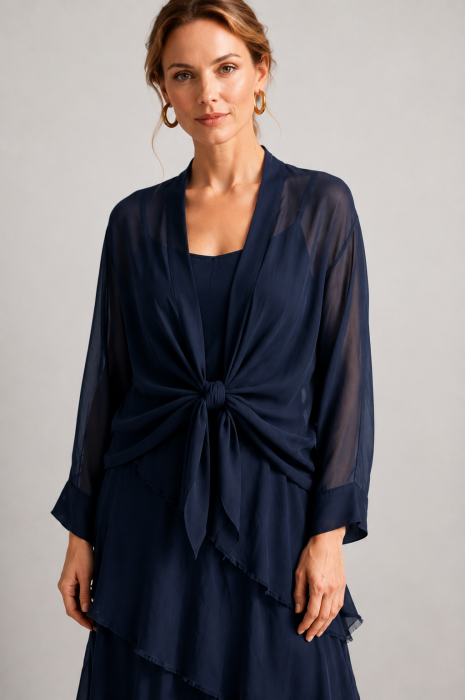 Blazer dama lejer din matase cu croi lejer si design vaporos, bleumarin