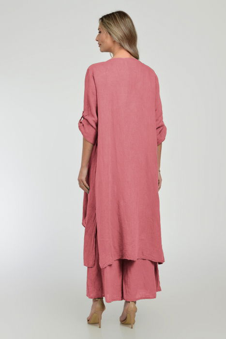 Blazer lung din in, fluid, cu revere, roz inchis [3]