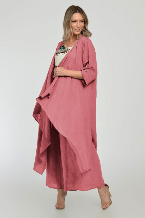 Blazer lung din in, fluid, cu revere, roz inchis [2]