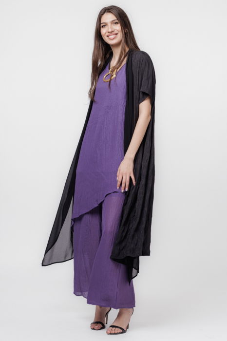 Blazer elegant, usor creponat, cu rever dublat cu voal negru [7]