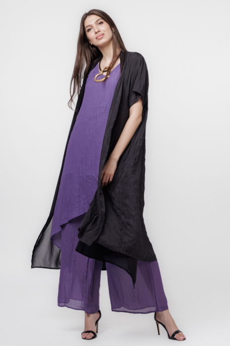 Blazer elegant, usor creponat, cu rever dublat cu voal negru [8]