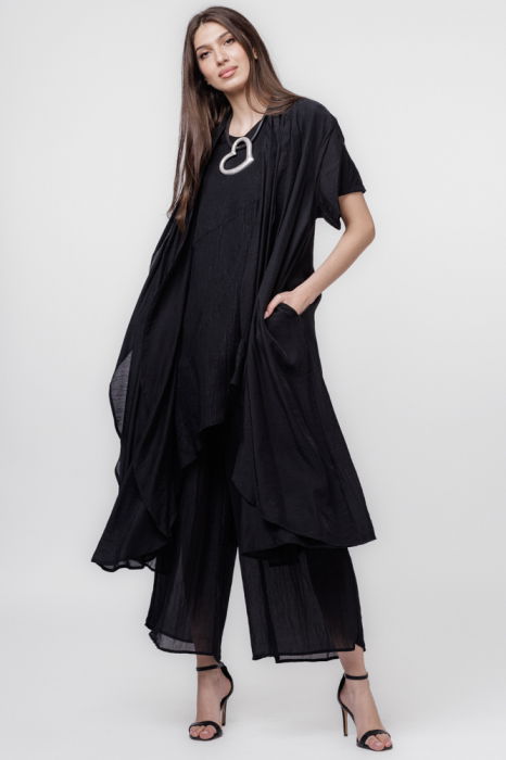 Blazer elegant, usor creponat, cu rever dublat cu voal negru [3]