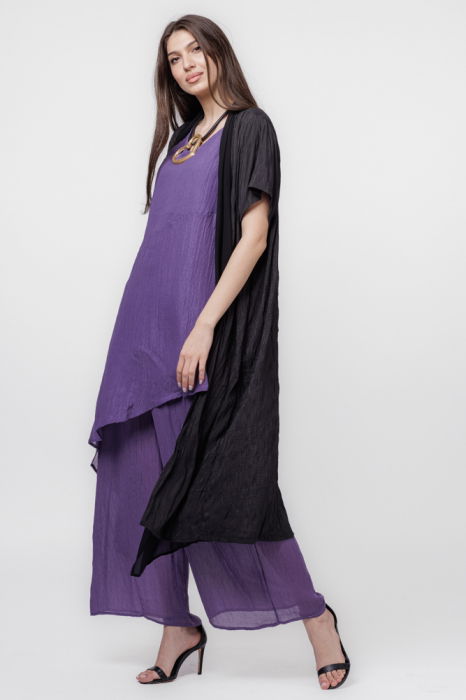 Blazer elegant, usor creponat, cu rever dublat cu voal negru [6]