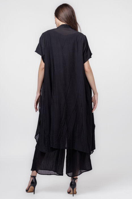 Blazer elegant, usor creponat, cu rever dublat cu voal negru [4]