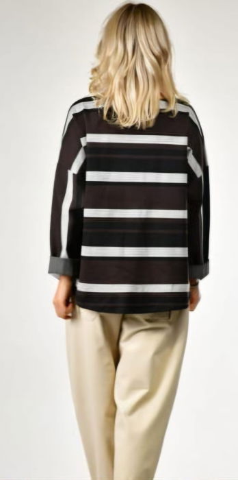 Bluza oversize cu dungi late in nuanțe de negru, maro si gri, din vascoza [2]