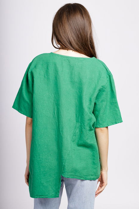 Bluza verde din in, asimetrica, cu siret lateral [3]