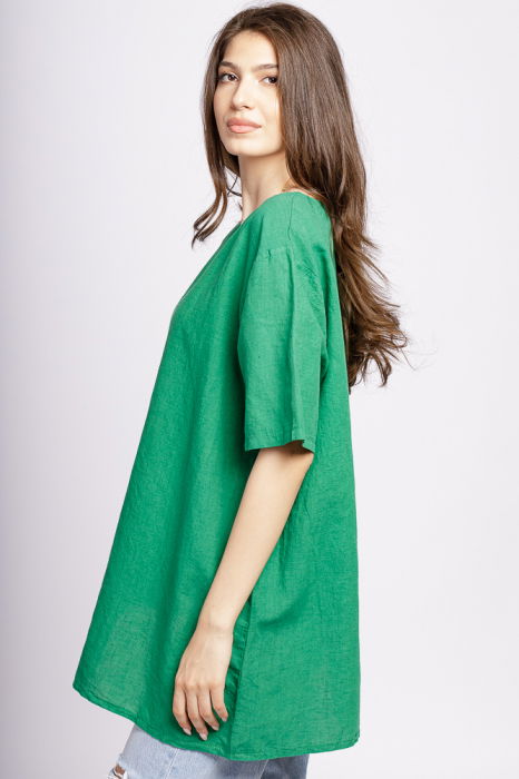 Bluza verde din in, asimetrica, cu siret lateral [2]