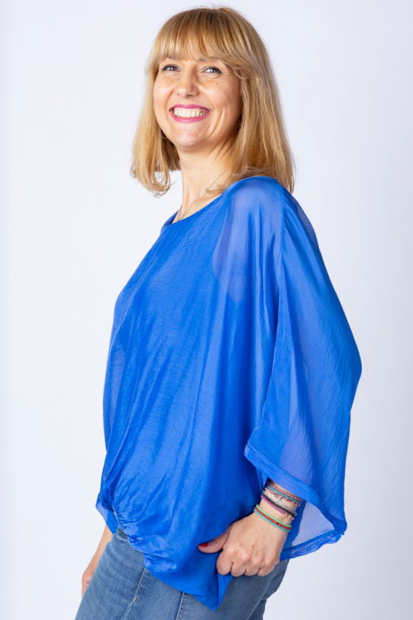 Bluza albastru electric din matase si vascoza cu maneca fluture [2]