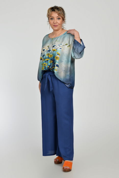 Bluza amestec matase cu vascoza, imprimeu pictural cu flori galbene delicate [9]