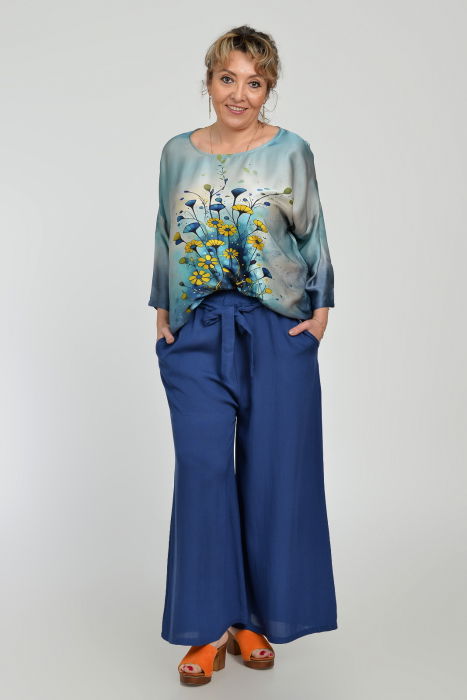 Bluza amestec matase cu vascoza, imprimeu pictural cu flori galbene delicate [7]