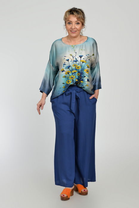 Bluza amestec matase cu vascoza, imprimeu pictural cu flori galbene delicate [8]