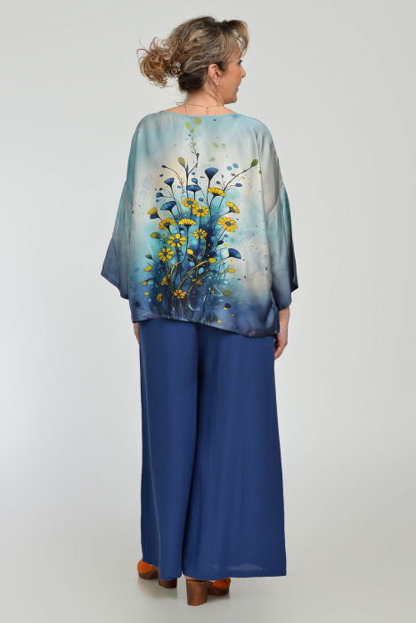 Bluza amestec matase cu vascoza, imprimeu pictural cu flori galbene delicate [10]
