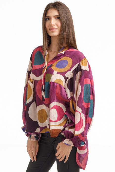 Bluza lejera multicolora cu imprimeu geometric din tencel [3]