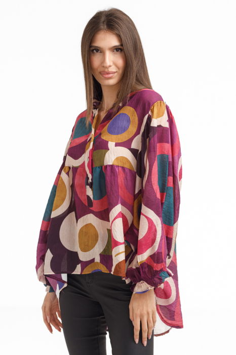 Bluza lejera multicolora cu imprimeu geometric din tencel [2]