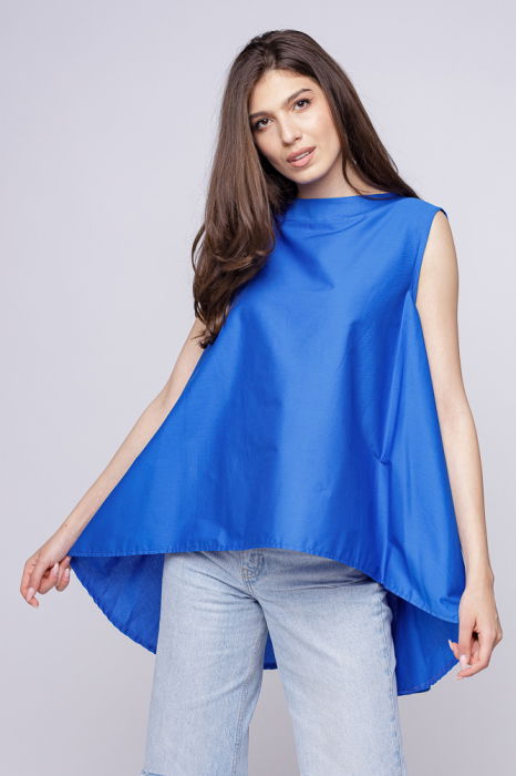 Bluza ampla albastru electric, din poplin de bumbac