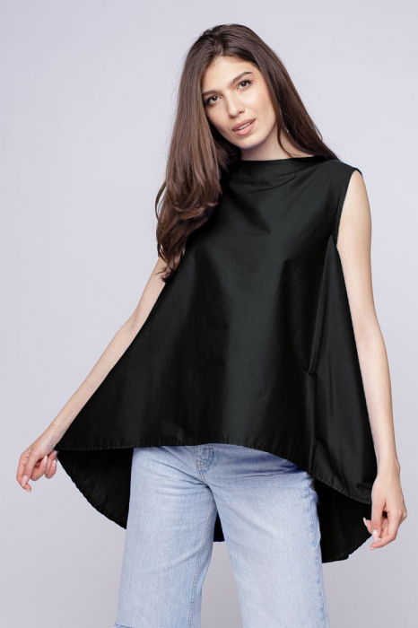 Bluza ampla neagra, din poplin de bumbac