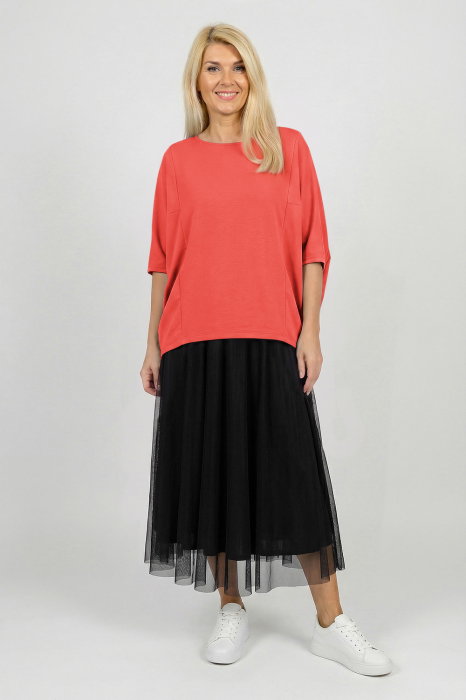 Bluza ampla oversize cu design asimetric din bumbac, corai