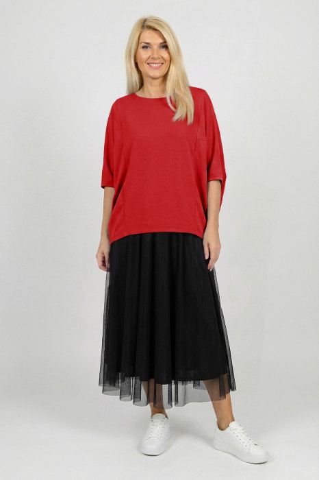 Bluza ampla oversize cu design asimetric din bumbac, rosie